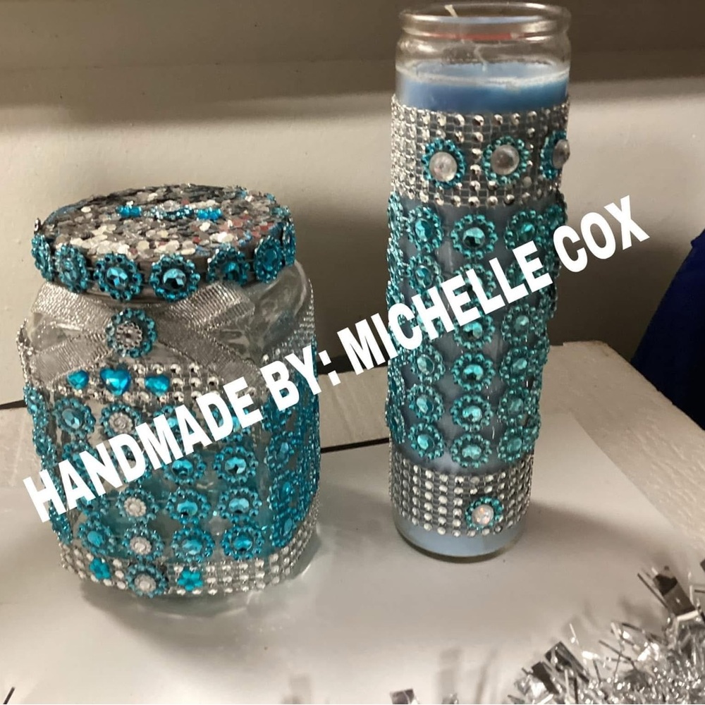 Handmade Blue and Silver Decorative Candle Set